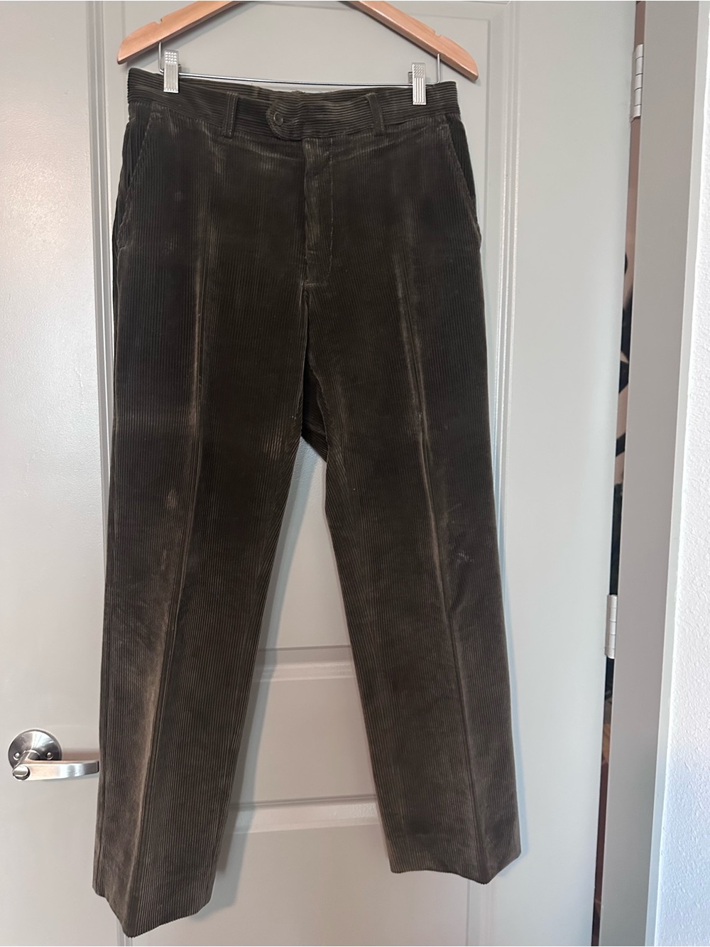 Men's Olive Corduroy Trousers — Classic Straight Fit